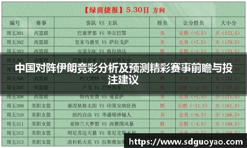 中国对阵伊朗竞彩分析及预测精彩赛事前瞻与投注建议